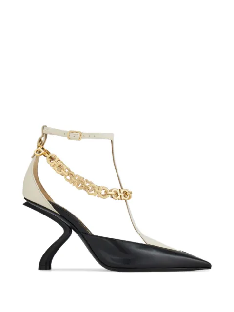Ferragamo S-shaped heel pumps with Gancini chain Black 793633