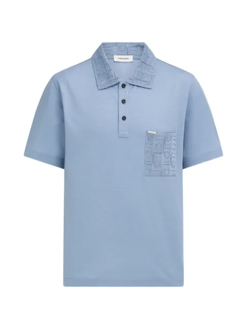 Ferragamo V-neck polo with jacquard pocket detail Blue 793822