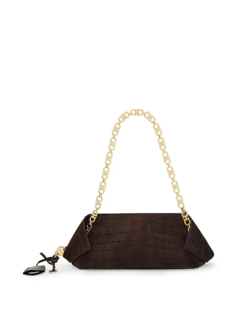 Ferragamo Gancini chain folded shoulder bag S Brown 792884