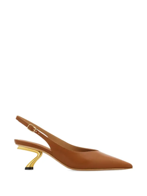 Ferragamo S-shaped heel slingback pumps Brown 793599