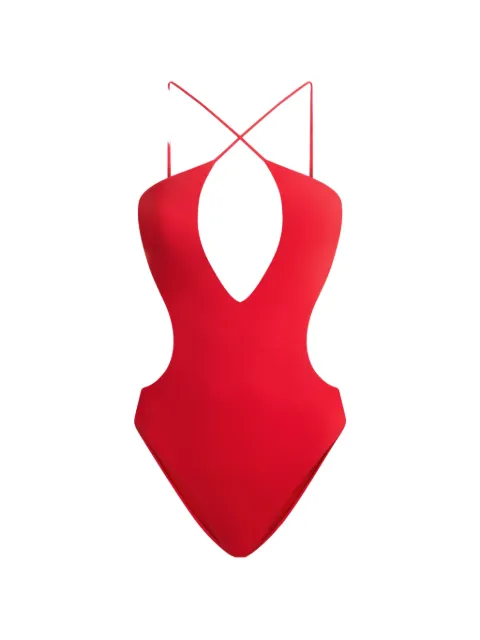 Moschino cut-out halterneck swimsuit Red A49059442