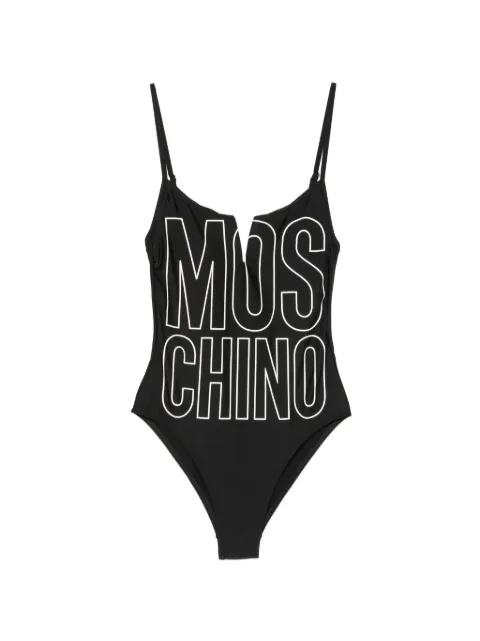 Moschino logo-print V-neck swimsuit Black A49029402
