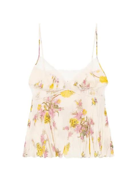 Blumarine Georgette lace floral top Neutrals P622C459A