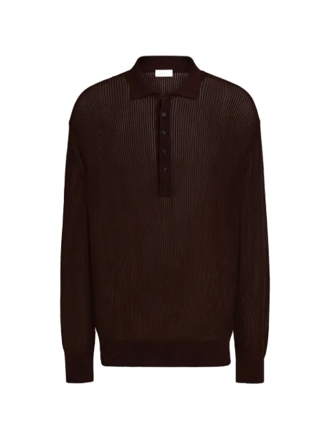Ferragamo long sleeve knitted silk polo shirt Brown 794376