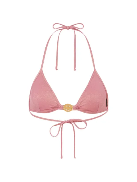 Moschino x Smiley® lurex jersey triangle bikini top Pink A57209409