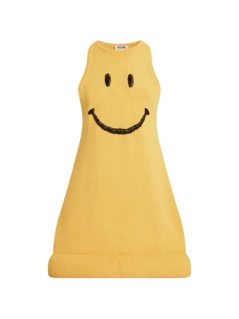 Moschino Smiley-embroidered padded-hem mini dress Yellow A04900406