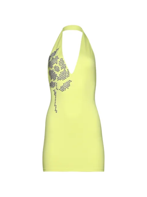 David Koma flower-embellishment halterneck mini dress Yellow RE26DK57D