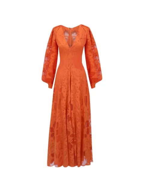 Gemy Maalouf bishop-sleeves draped midi dress Orange GMW257388MD