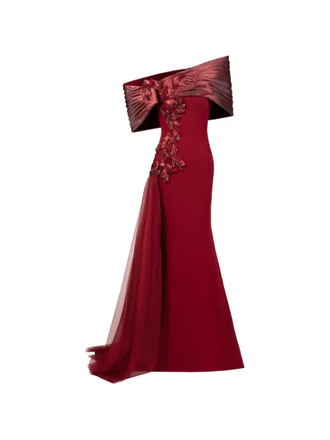 Gaby Charbachy floral off-the-shoulder gown Red GCS2022