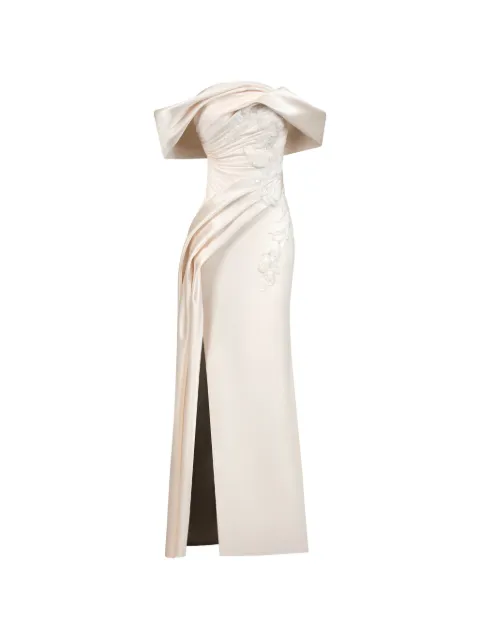 Gaby Charbachy floral-embellished off-the-shoulder gown Neutrals GCS2007