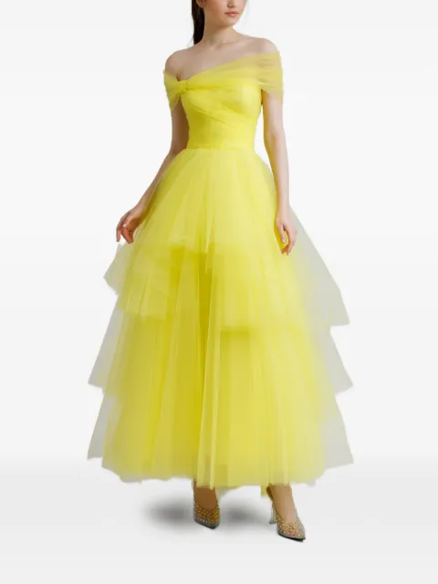 Gemy Maalouf asymmetrical tulle maxi dress Yellow EDSS231832LD