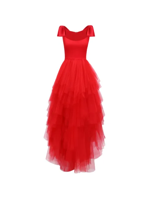 Gemy Maalouf bow-detail tiered maxi dress Red EDR241994LD