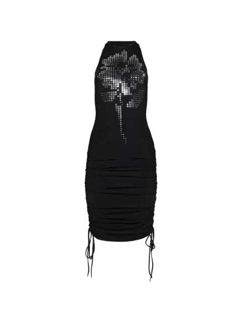 David Koma mirrored flower ruched dress Black RE26DK53D