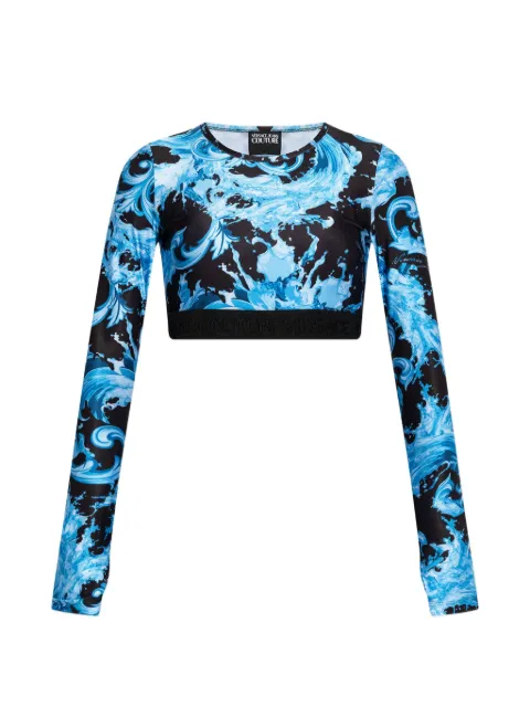 Versace Jeans Couture printed long-sleeves crop top Blue 80HAH218JS532