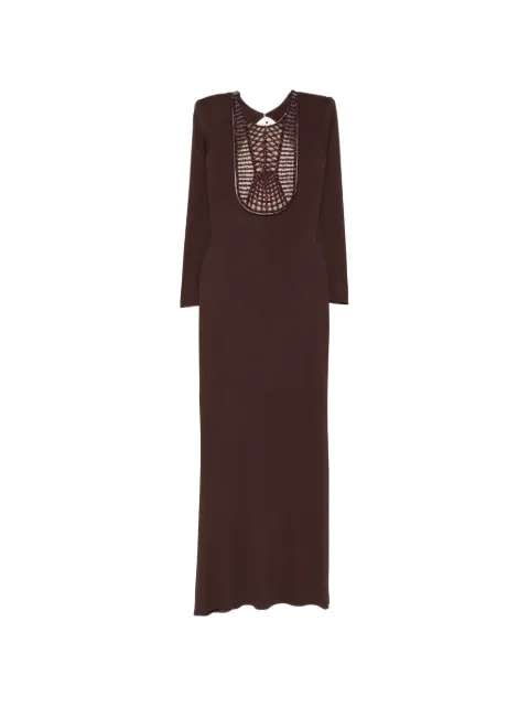 Elisabetta Franchi Red Carpet dress with embroidered ries Brown ABR3962E2