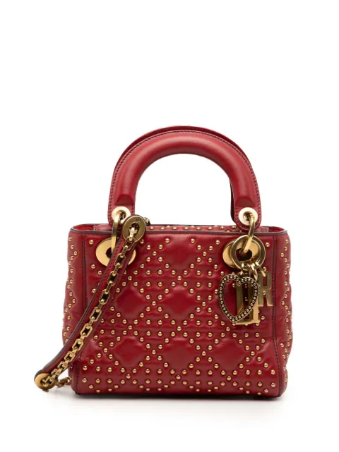 Christian Dior Pre-Owned 2017 Mini Lambskin Cannage Studded Supple Lady Dior satchel Red 2RD2NR8PJQZ3ZTJI