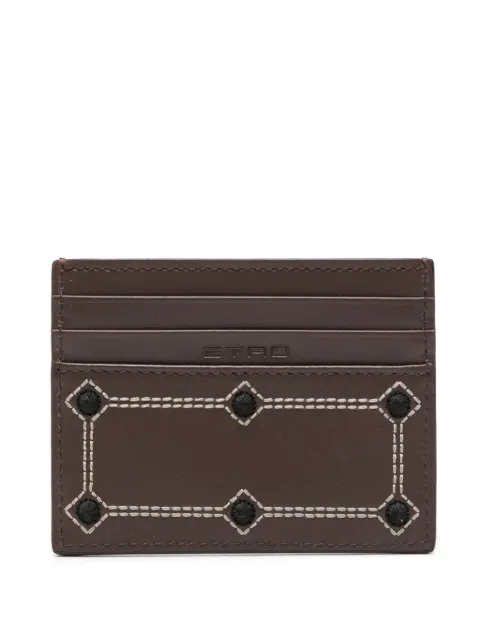 ETRO embroidered leather cardholder Brown MP2E0001AR483