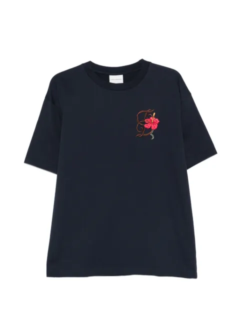 Drôle De Monsieur Hibiscus-embroidered T-shirt Blue KTS316CO248NAVY