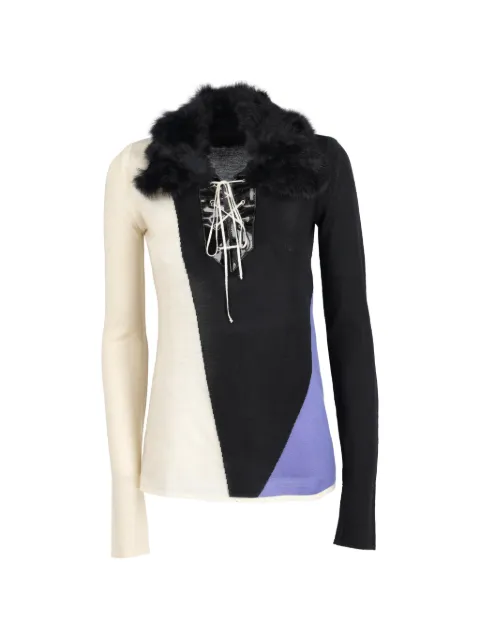 Fendi Pre-Owned fur-collar drawstring-detail sweater Black W251192