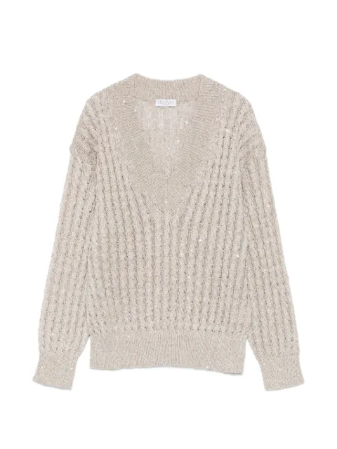 Brunello Cucinelli sequin-embellishment V-neck sweater Neutrals MCO559702C1600