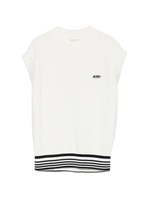 Autry logo-print striped-hem top White VEPW030W