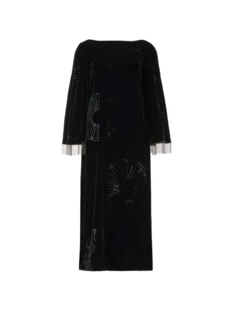 Themis Z Kyma fringe patterned midi dress Black DRS0000271