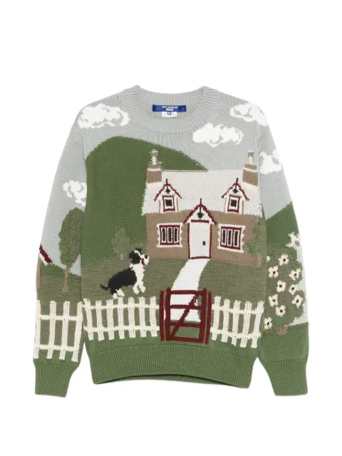Junya Watanabe MAN embroidered-print crewneck cotton sweater Green WQN014