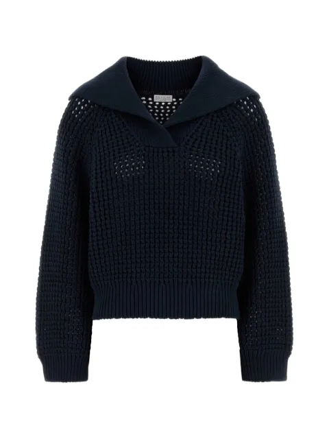 Brunello Cucinelli open-stitch sweater Blue M89302602C4224