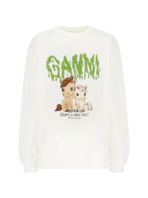 GANNI Felpe graphic print T-shirt White A105007711026