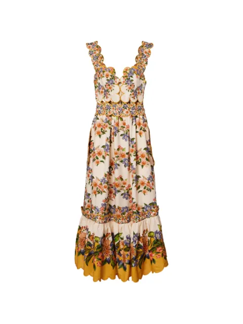 FARM Rio Hilo floral-print scalloped dress Neutrals 353553