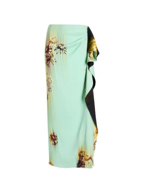 Proenza Schouler Cella ruffled printed maxi skirt Green R2625005BYP376