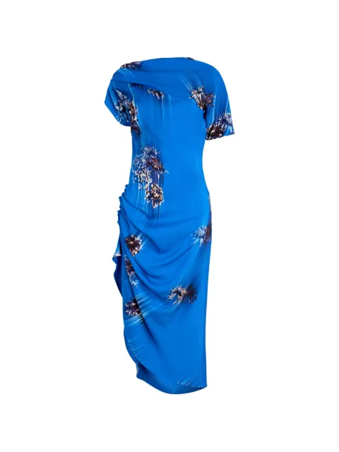Proenza Schouler Antonella printed draped midi dress Blue R2623002BYP376