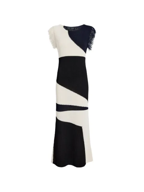 Proenza Schouler Saskia fringe-trimmed intarsia midi dress Black R2637350KY422