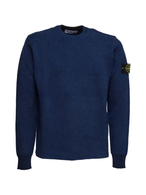 Stone Island 5100015 rubberised RWS wool + organic cotton double crewneck jumper Blue L1S155100015S00N7