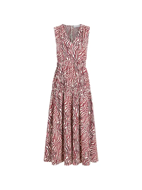 Proenza Schouler White Label zebra-print smocked midi dress Red WL2633687SCP097