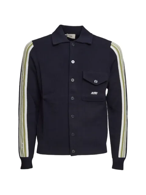 Autry stripe-detail knit shirt jacket Blue JAPM026B