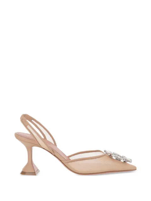 Amina Muaddi brooch-embellishment sling pumps Neutrals BEGUMMESHSLING70