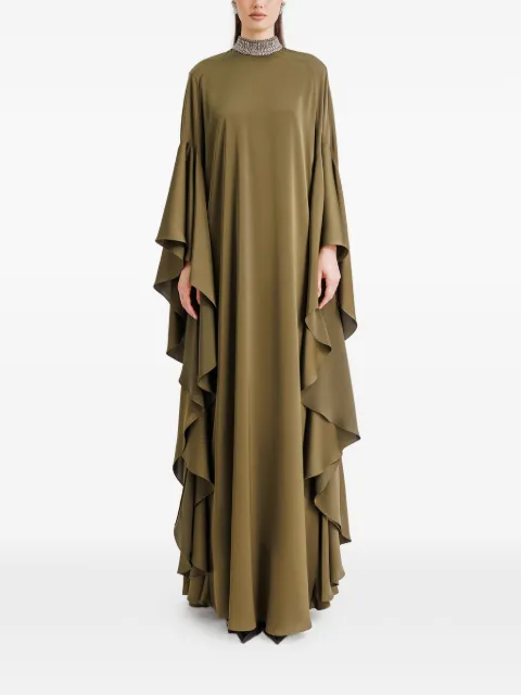 Gemy Maalouf beaded-collar ruffled maxi dress Green EDPF241919LD