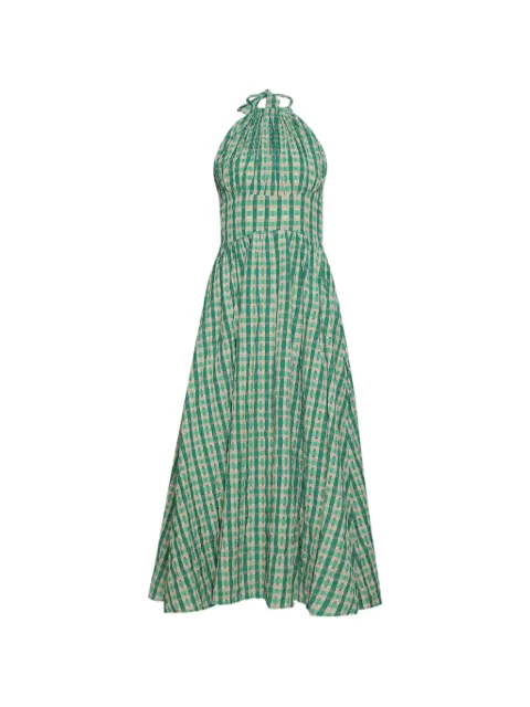 Rosie Assoulin halterneck checked midi dress Green C253D20WP137