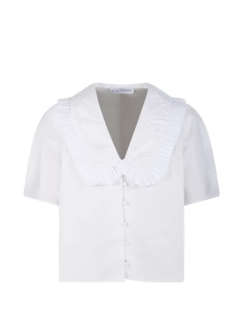 E.L.V DENIM Lola ruffled V-neck shirt White 210920510