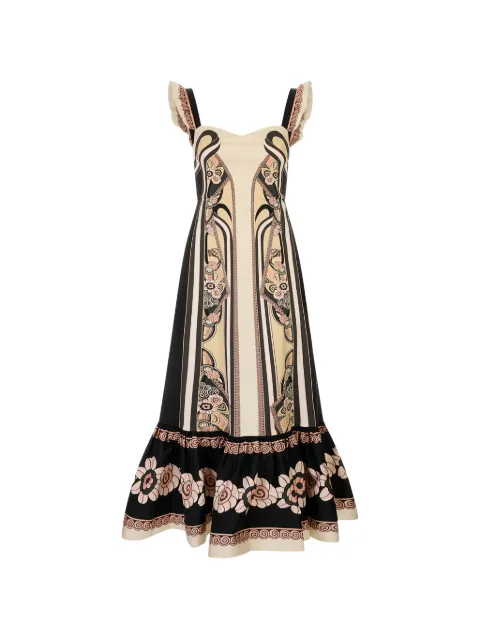 La DoubleJ Gingerbread ruffled floral midi dress Black DRE0672COT037AMB03PI02
