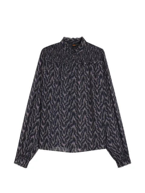 BOSS Benvylla shirred-detail patterned blouse Blue 50548158