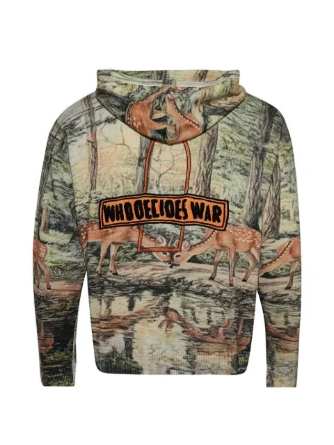 Who Decides War deer-print hooded hoodie Green 1111530030FW25