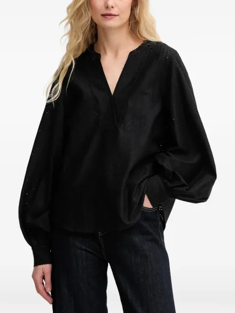 Mos Mosh balloon-sleeve V-neck blouse Black 169430