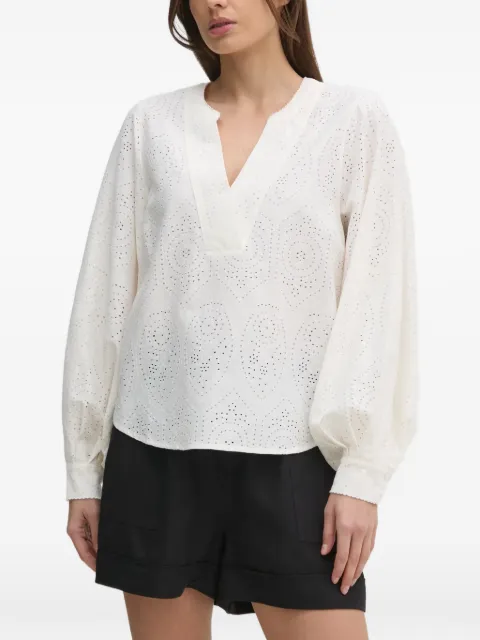 Mos Mosh V-neck eyelet blouse White 169430
