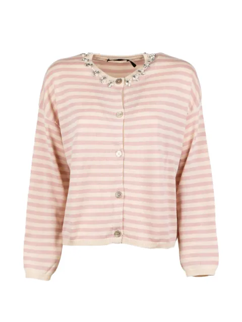 Seventy striped neck-embellished cardigan Pink MT4105990362510