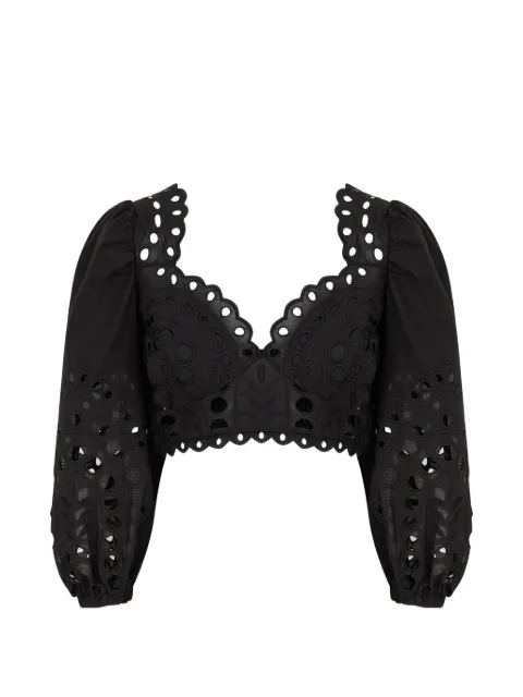 Charo Ruiz Ibiza Luna embroidered smocked blouse Black 263102