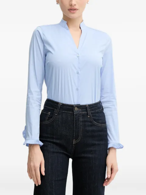Mos Mosh ruffled V-neck shirt Blue 174320