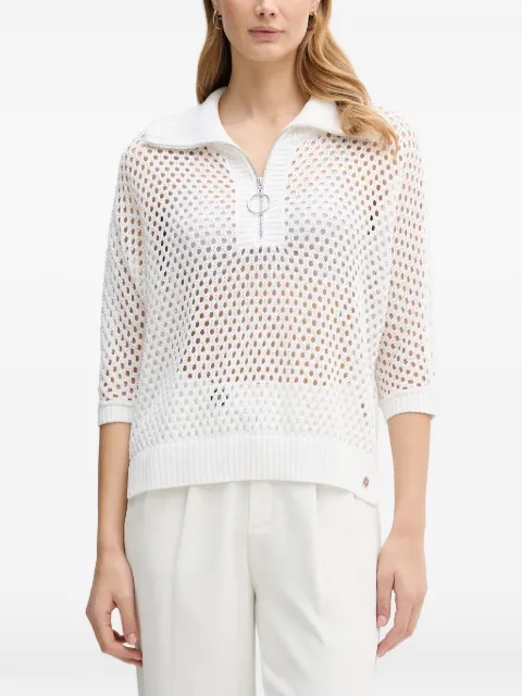 Joseph Ribkoff zip mesh polo top White 261634