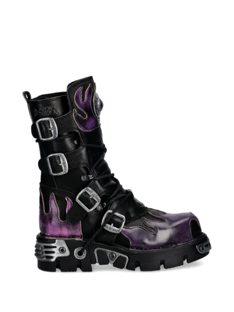 NEW ROCK flame-design leather boots Black M591C41